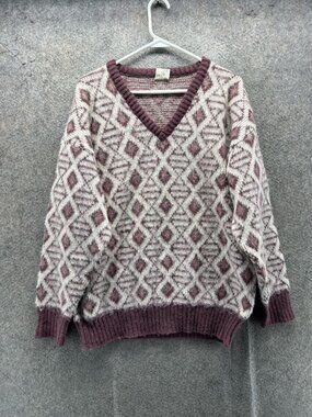 Alafoss Sweater Womens Large Purple Geometric Iceland Wool Chunky Knit Pullover